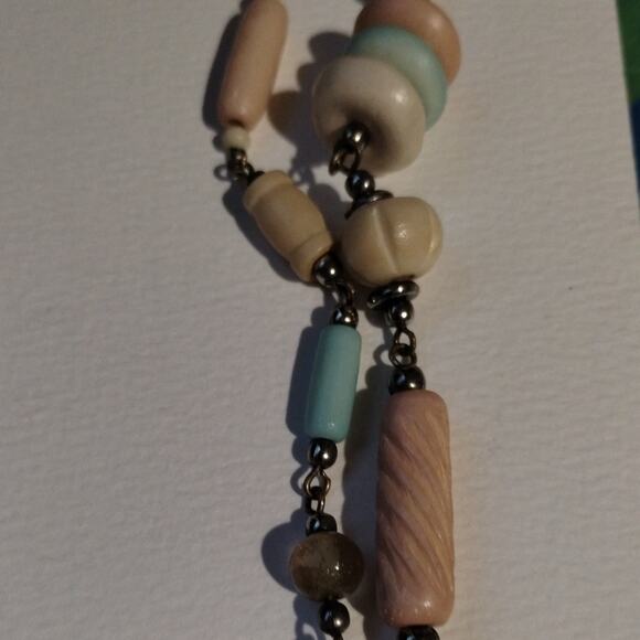 Gypsy Boho Bohemian Beaded Stones Double Strand Beach Silver Tone Necklace - Picture 4 of 5